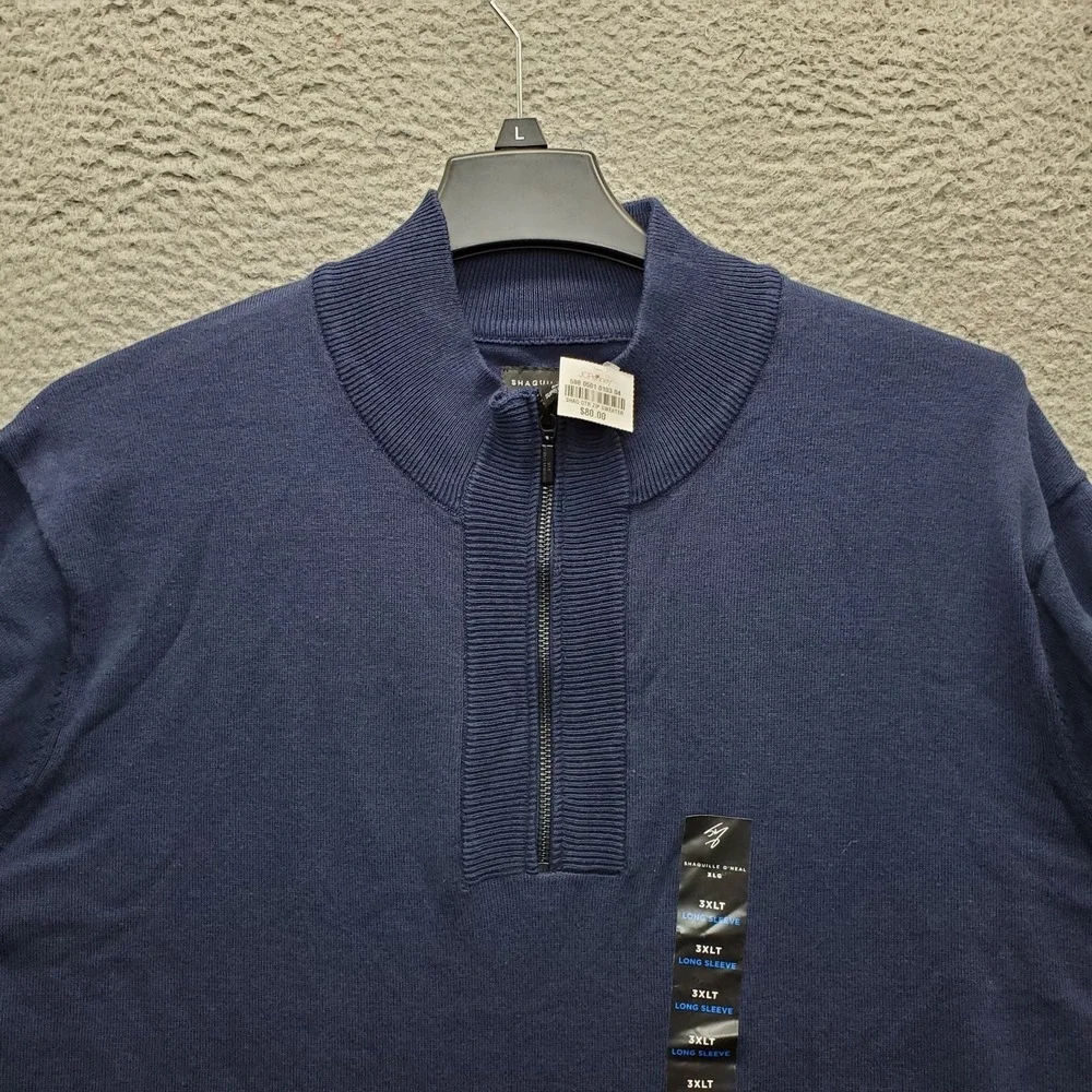 Shaquille O'Neal XLG Sweater Men 3XLT Navy Long Sleeve Ribbed Hem & Cuff 1/4 Zip